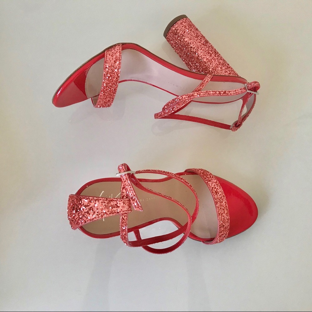 Giuseppe Zanotti Red Glitter Ankle Strap Heels 7 - Picture 4 of 7